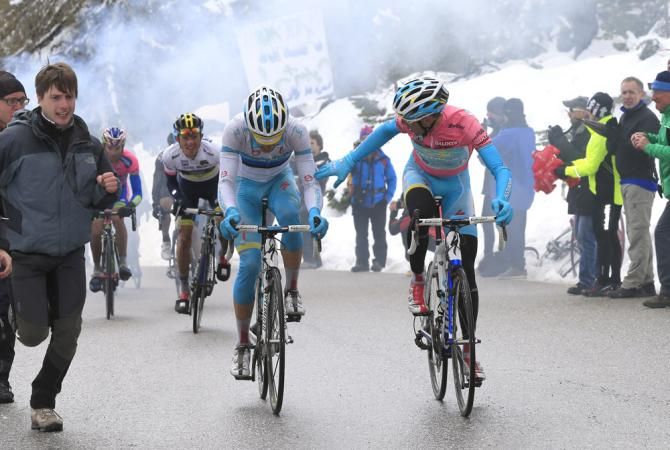 Estonian champion Tanel Kangert worked hard for Astana teammate Vincenzo Nibal on the climb to the finish