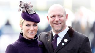 Zara and Mike Tindall smiling together as they attend attend day 4 'Gold Cup Day' of the Cheltenham Festival 2020 at Cheltenham Racecourse on March 13, 2020 in Cheltenham, England. (