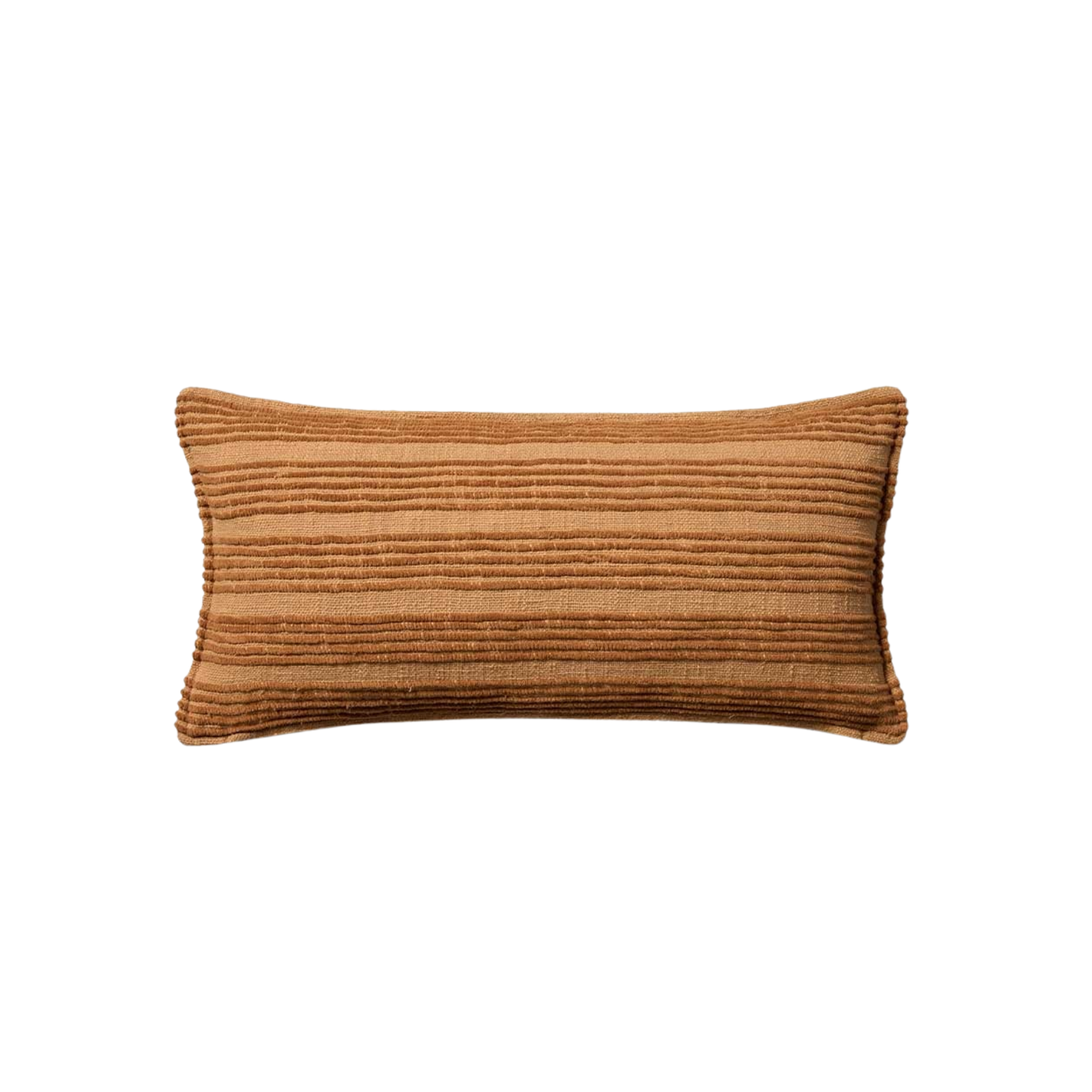 a rectangular orange pillow with textural stripes