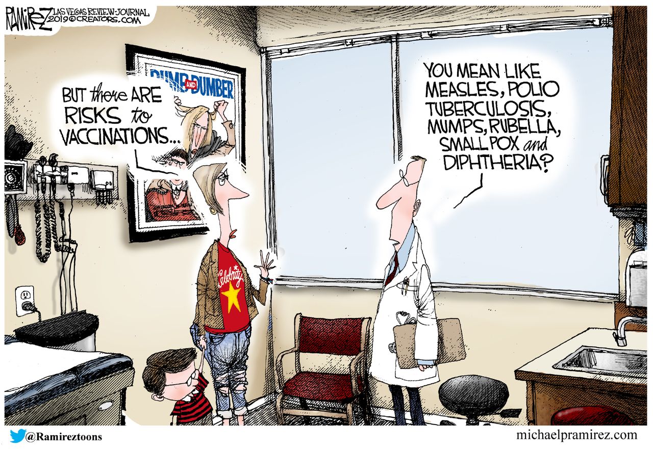 Editorial Cartoon U.S. Anti-vaxxers risks to vaccination