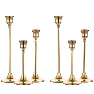 Nuptio Taper Candle Holders in Brass Gold - Set of 6