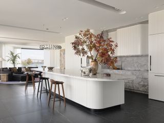 minimalist kitchen with timber accents