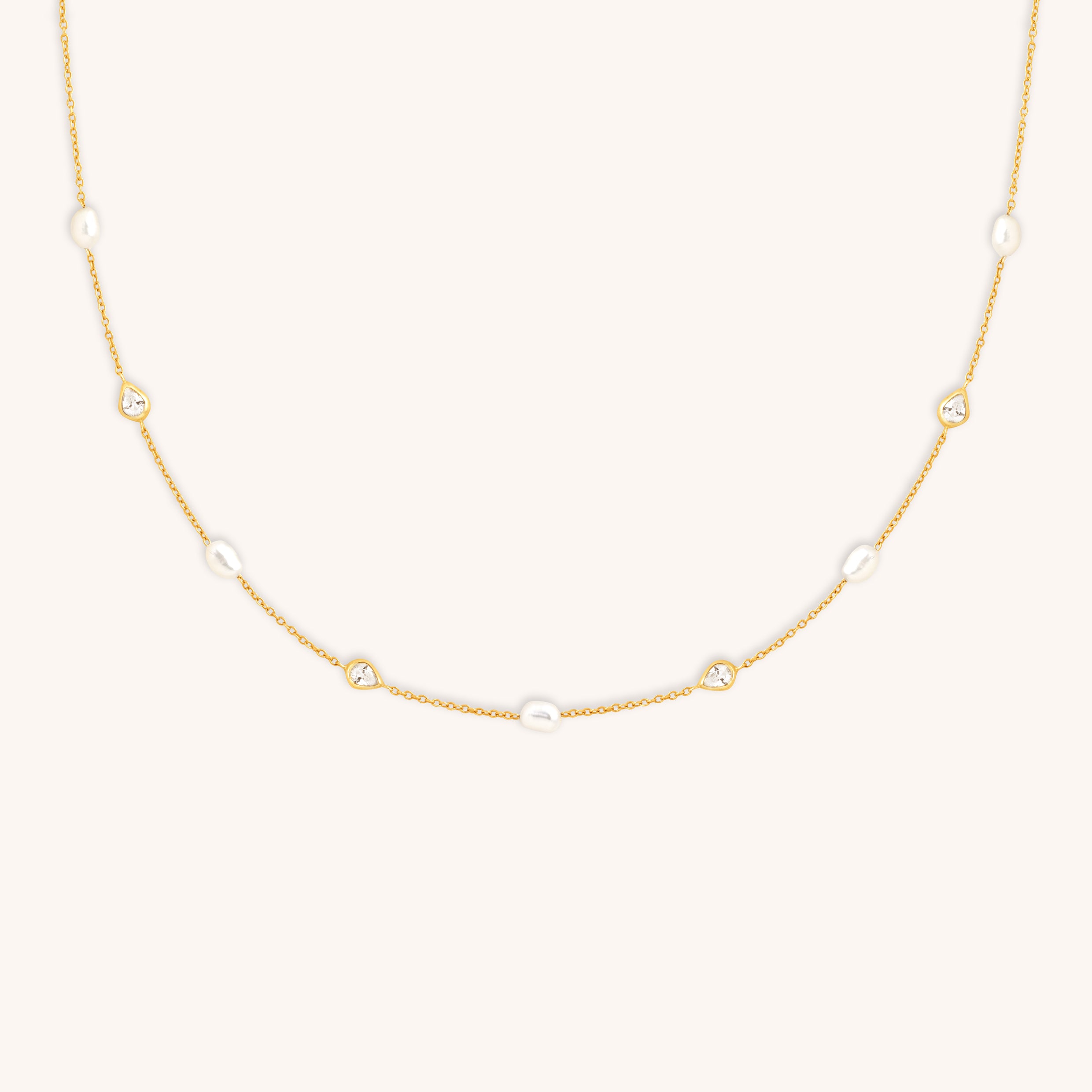 Pearl &amp;amp; Crystal Charm Necklace in Gold