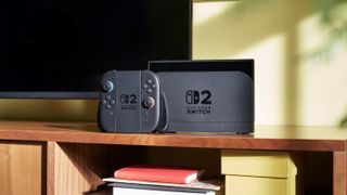 Nintendo Switch 2 docked next to a TV