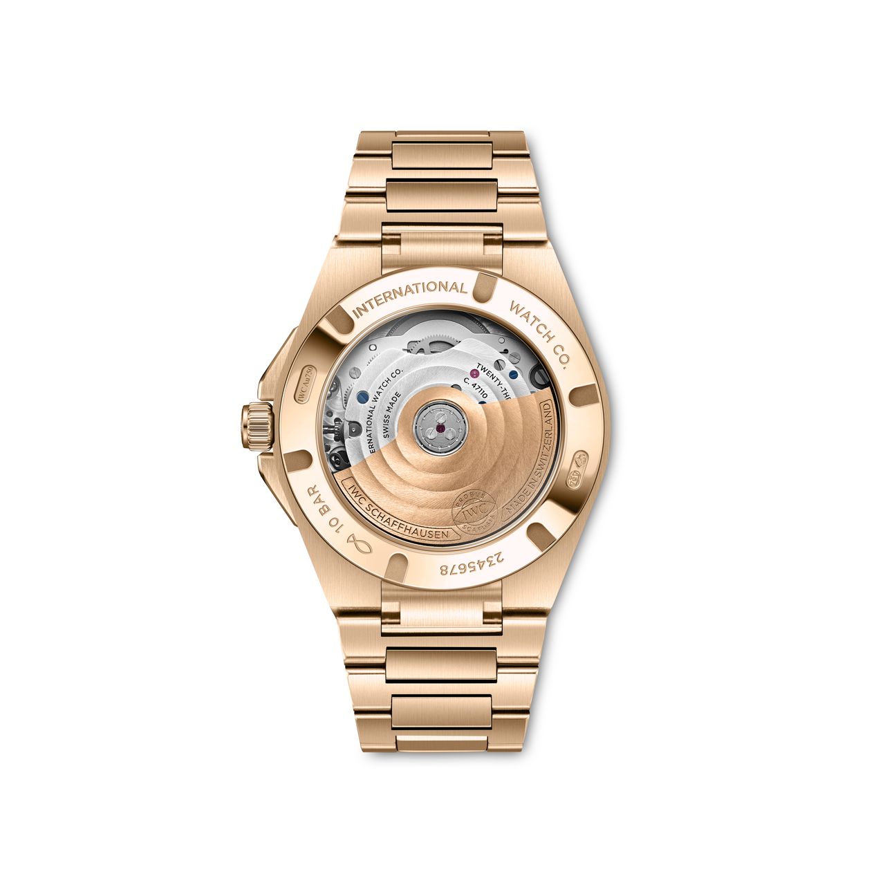 The back of IWC's new Ingenieur Automatic 35 watch in 18-carat 5N gold that launched at Watches and Wonders 2025.