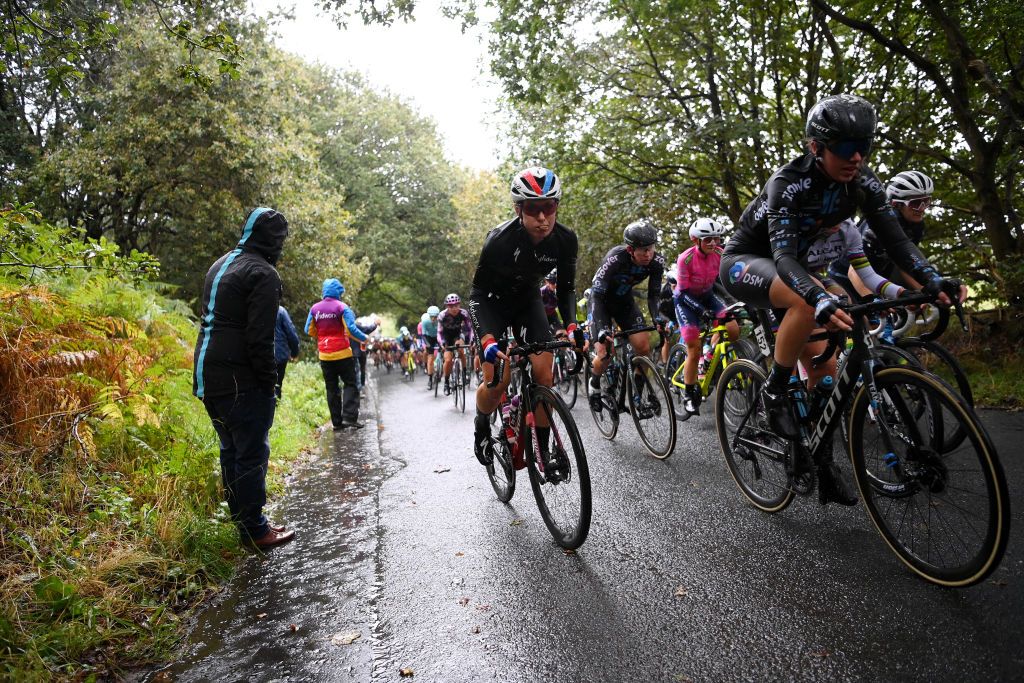 WALSALL ENGLAND OCTOBER 05 LR Amy Pieters of Netherlands and Team SD Worx and Pfeiffer Georgi of United Kingdom and Team DSM during the 7th The Womens Tour 2021 Stage 2 a 1022km stage from Walsall to Walsall thewomenstour UCIWWT on October 05 2021 in Walsall England Photo by Justin SetterfieldGetty Images