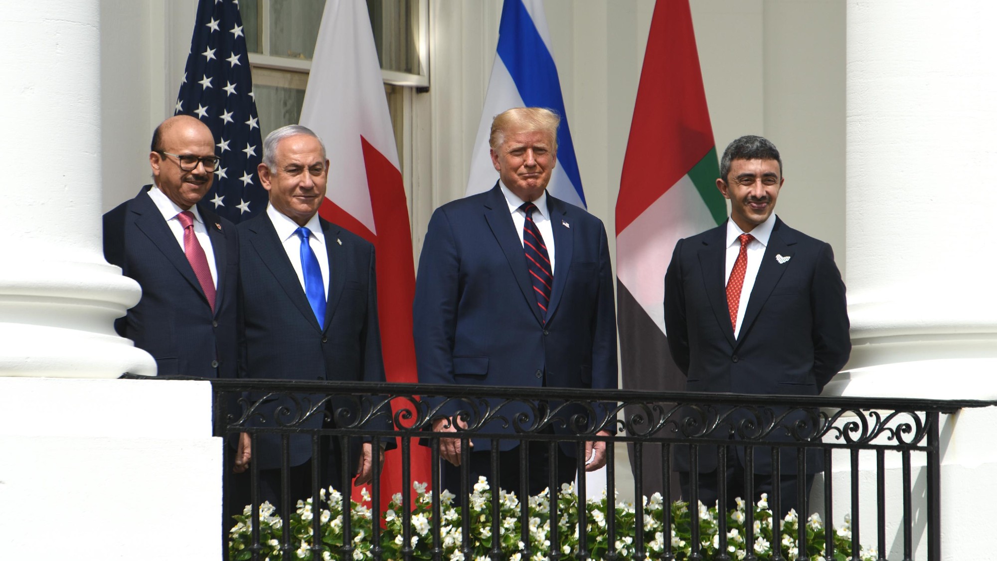 Foreign Affairs Minister of Bahrain Abdullatif bin Rashid Al Zayani, Prime Minister of Israel Benjamin Netanyahu, U.S. President Donald Trump and Foreign Affairs Minister of the United Arab Emirates Abdullah bin Zayed Al Nahyan attend the signing ceremony of the Abraham Accords, at the White House on September 15, 2020 in Washington, DC. 