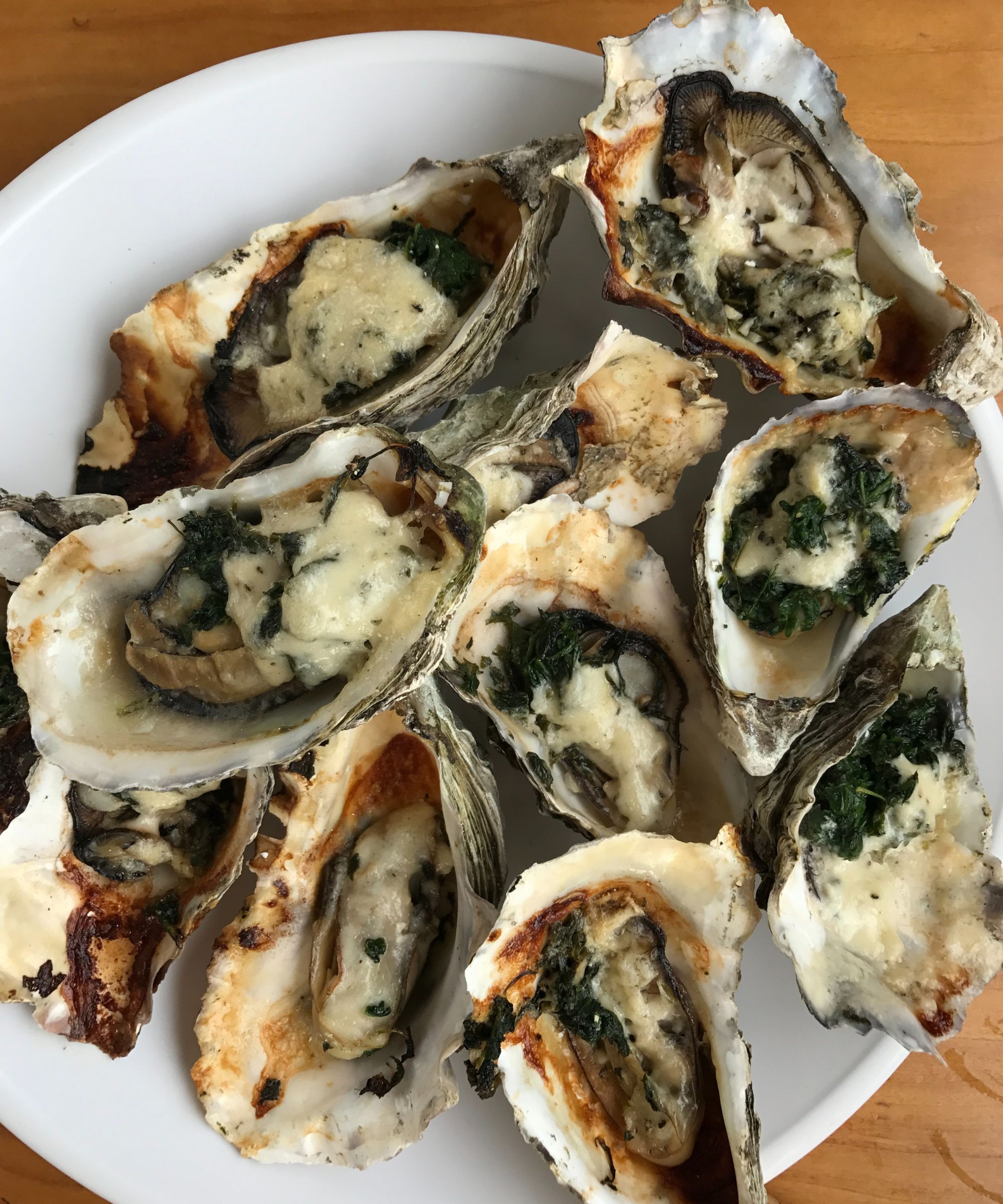 Plate of cooked oysters