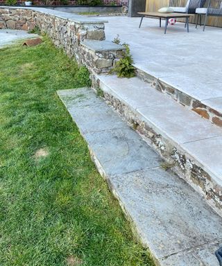 GT3240VZ 40v Cordless Grass Trimmer before and after on steps