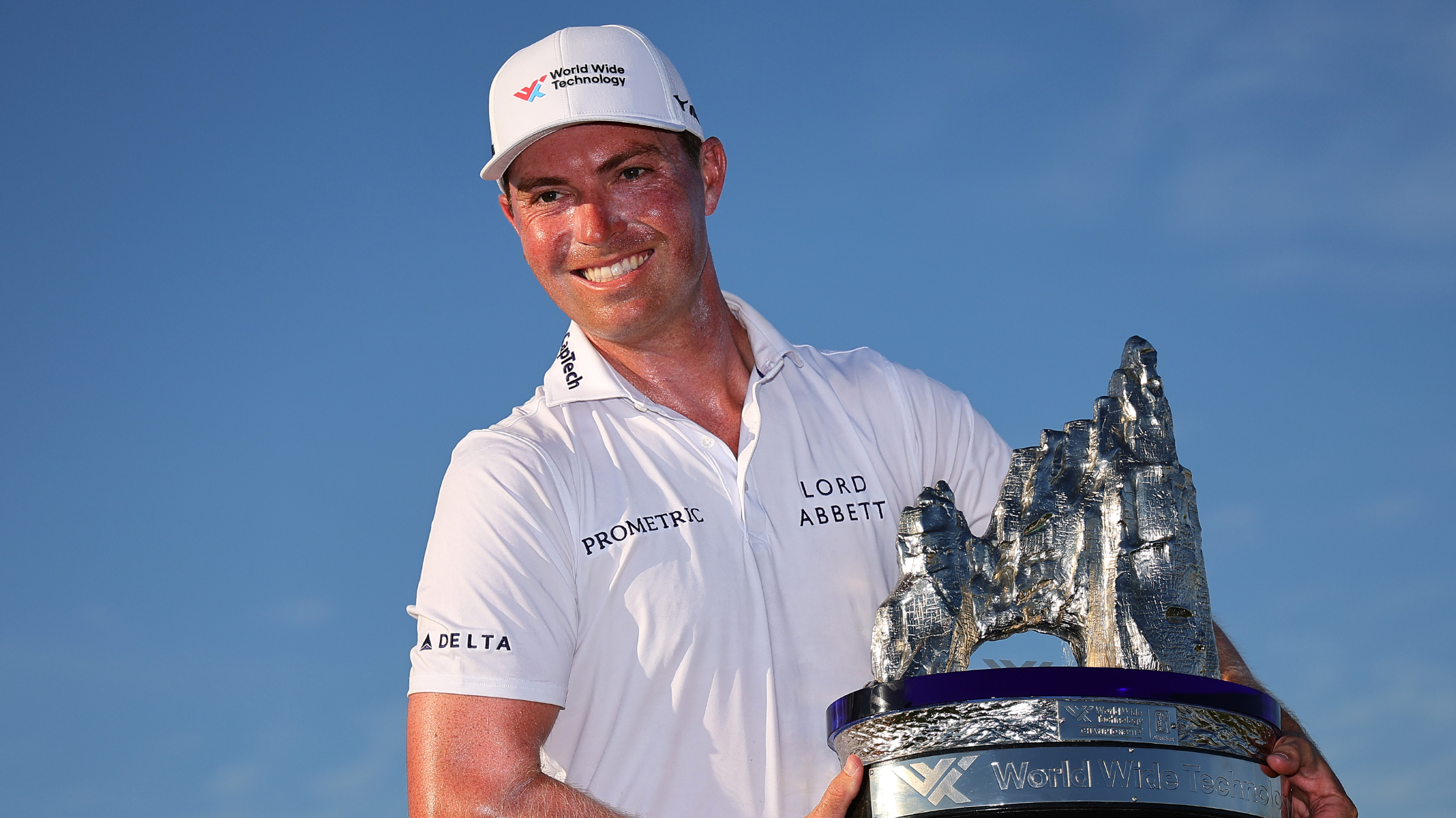 Ben Griffin with the World Wide Technology Championship trophy