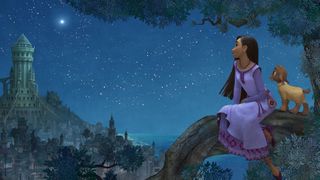 Asha (voiced by Ariana DeBose) looks at a wishing star in Wish.