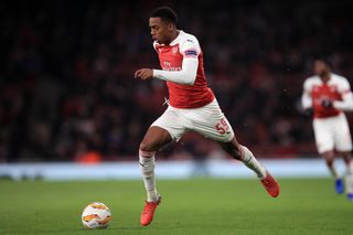 Joe Willock in action for Arsenal against Qarabag FK in the Europa League in December 2018.