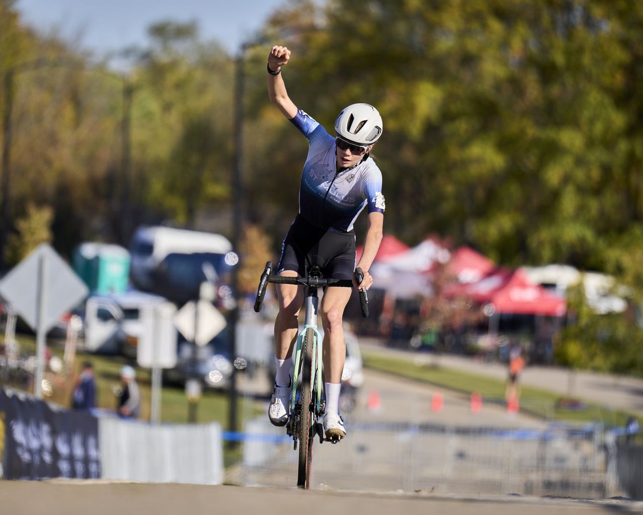 Isabella Holmgren (Stimulus Orbea) rides solo to C2 victory at the Kings CX C2 Cyclocross competition in Mason, Ohio