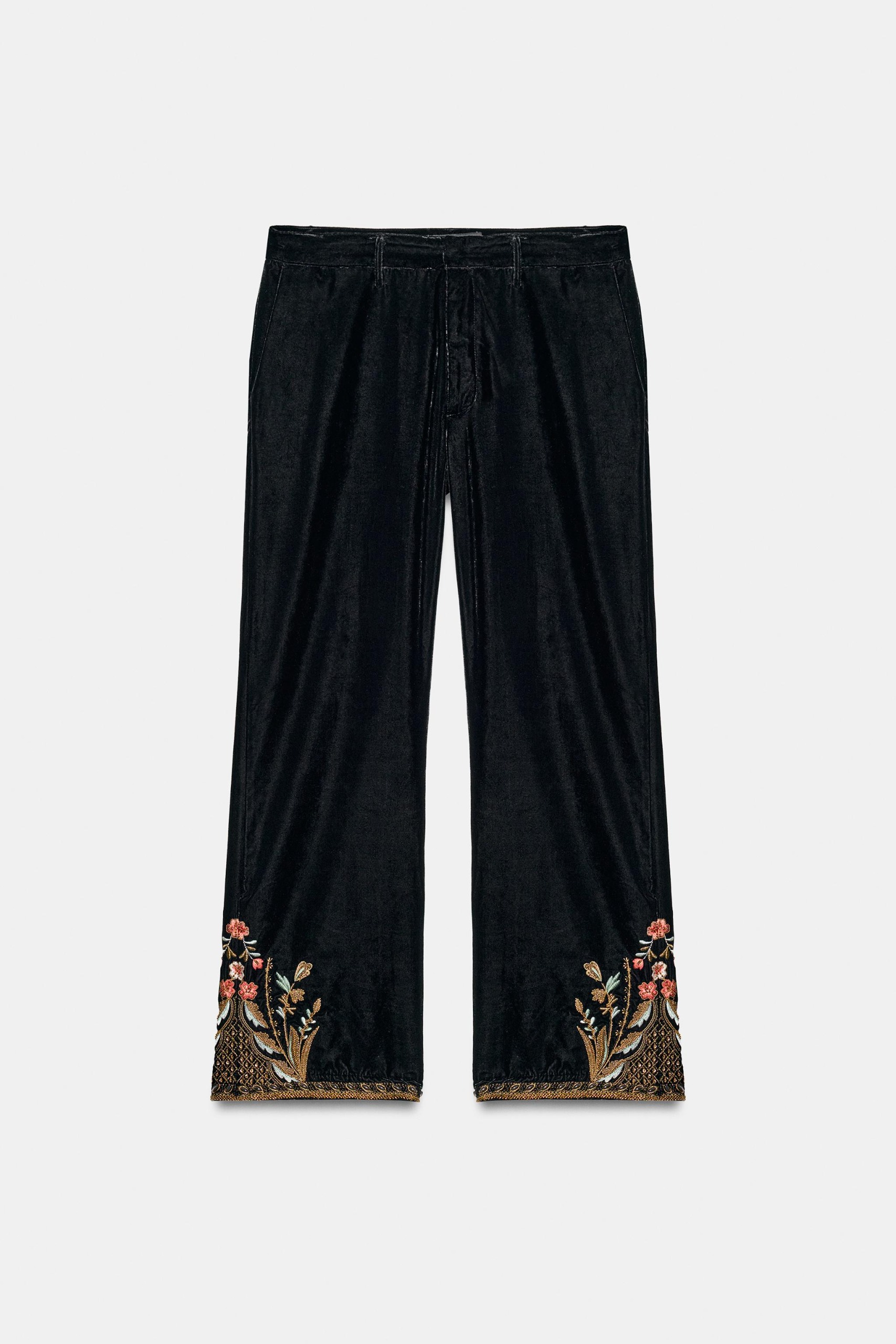 Zw Collection Embroidered Velvet Pants - Black - Xs