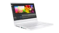 The Acer ConceptD 7 laptop displaying video editing software against a white background