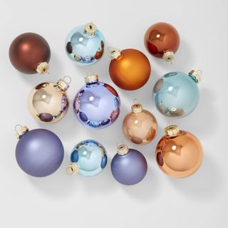 Colorful blue, copper, and periwinkle ornaments