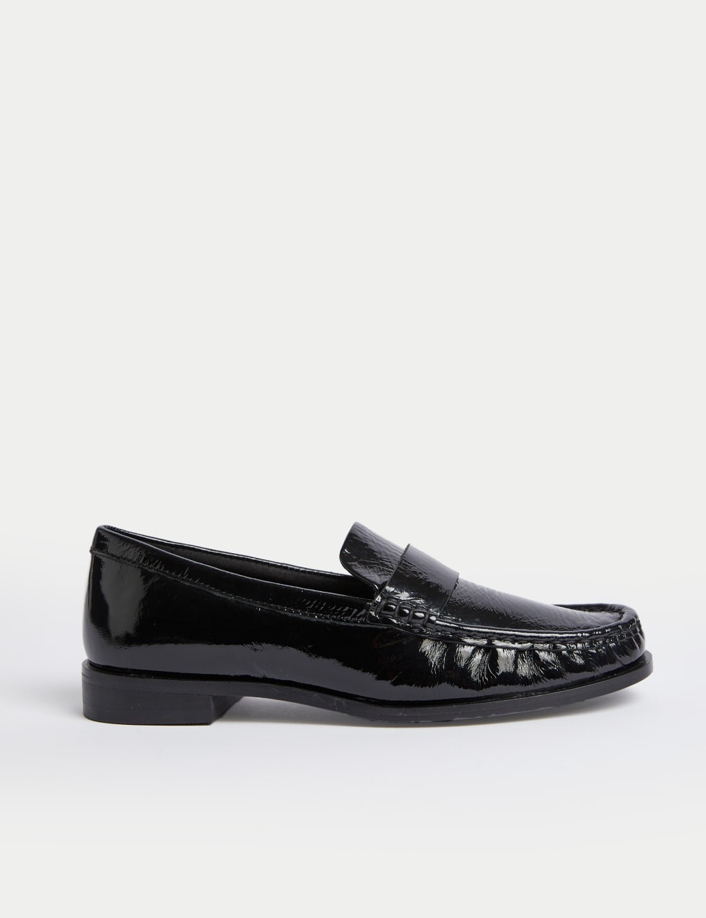 Marks &amp;amp; Spencer Womens Black Leather Flat Loafer Shoes - M&amp;amp;s