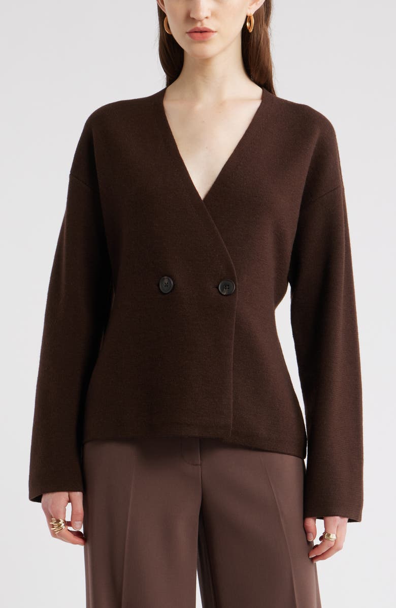 Double Breasted Merino Wool Blend Cardigan
