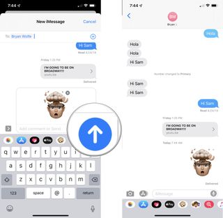 How to send Memoji stickers: Tap the sticker you'd like to use, tap the up arrow to send