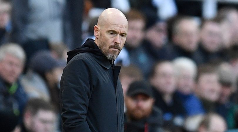 Erik ten Hag during Manchester United&#039;s 2-0 loss to Newcastle in April 2023.