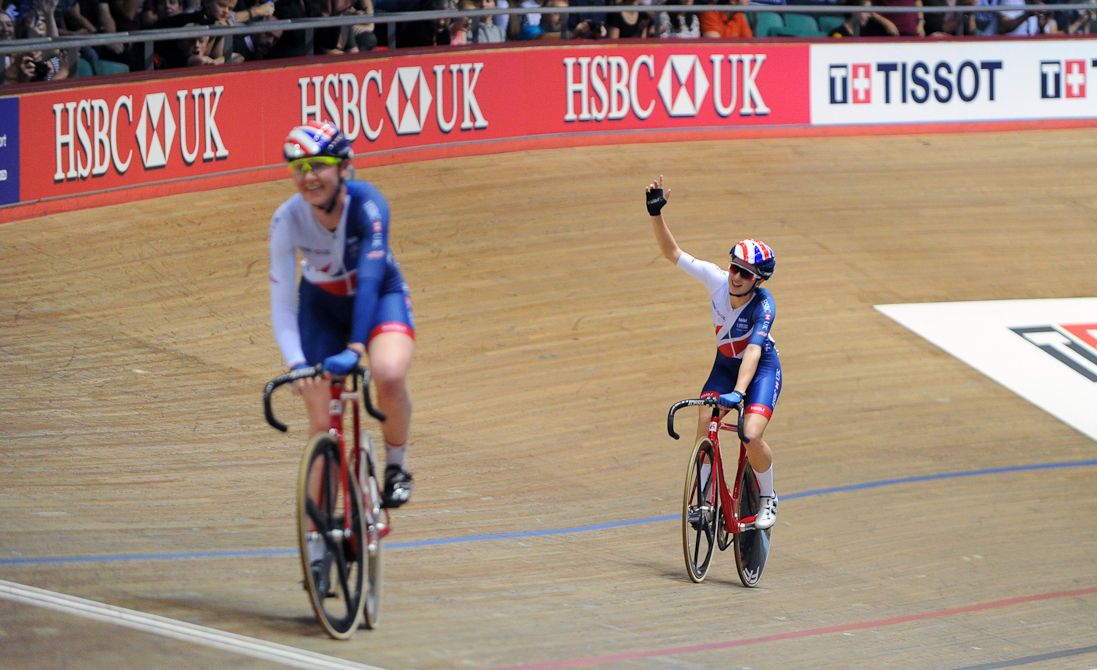 Elinor Barke and Katie Archibald of Great Britain win the Women's Madison