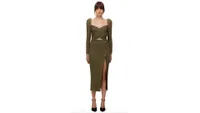 Self-Portrait, Khaki Cut Out Knit Midi Dress, $495 | £350