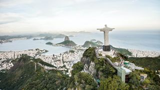 The "Christ the Redeemer" statue on Mount Corcovado, Rio de Janeiro, Brazil
