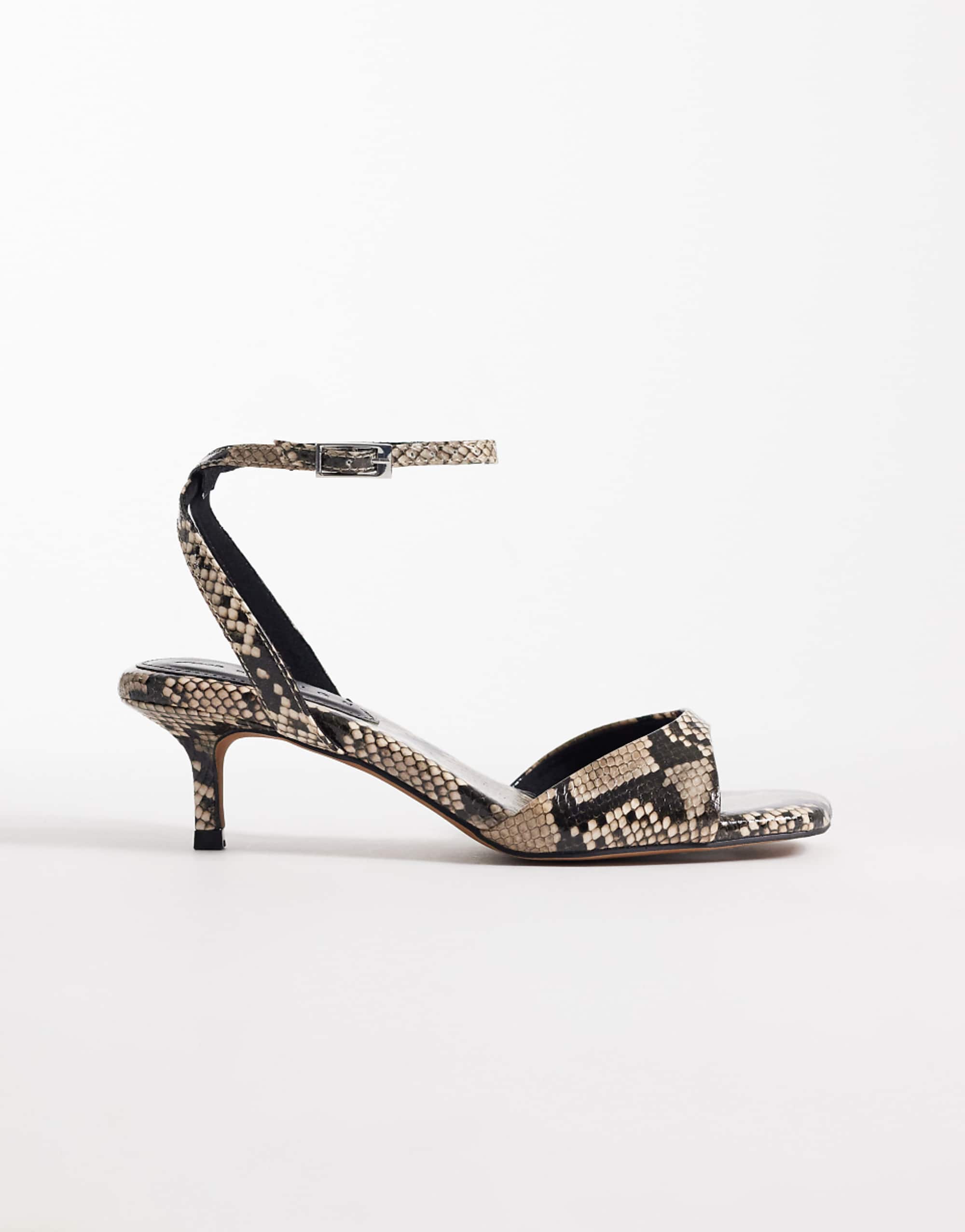 Asos Design Heartfelt Barely There Kitten Heel Sandals in Snake