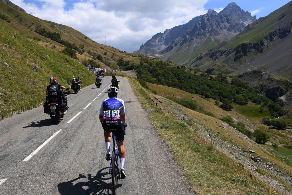 SERRE CHEVALIER FRANCE JULY 13 Mattia Cattaneo of Italy and QuickStep Alpha Vinyl Team competes passing through Col du Galibier 2630m during the 109th Tour de France 2022 Stage 11 a 1517km stage from Albertville to Col de Granon Serre Chevalier 2404m TDF2022 WorldTour on July 13 2022 in Col de GranonSerre Chevalier France Photo by Tim de WaeleGetty Images