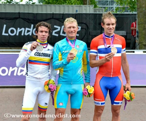 Rigoberto Uran (Colombia), Alexandre Vinokourov (Kazakhstan) and Alexander Kristoff (Norway)