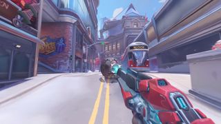 Overwatch 2's sojourn using her primary fire on a Wrecking ball