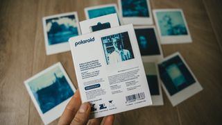 The back of a Polaroid Reclaimed Blue Film box