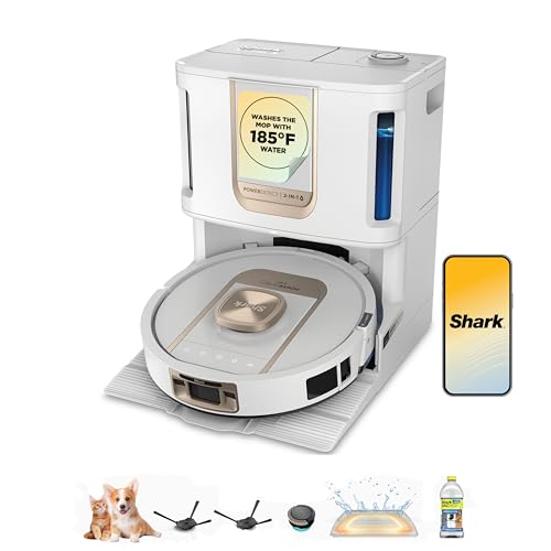 Shark Robot Vacuum &amp;amp; Mop Combo, Powerdetect Thermacharged Nevertouch Pro, Self-Emptying, Self-Refill With Heated Mop Cleaning, 60-Day Capacity, 30-Day Tank, 6 Powerdetect Technologies, White, Av2900xe