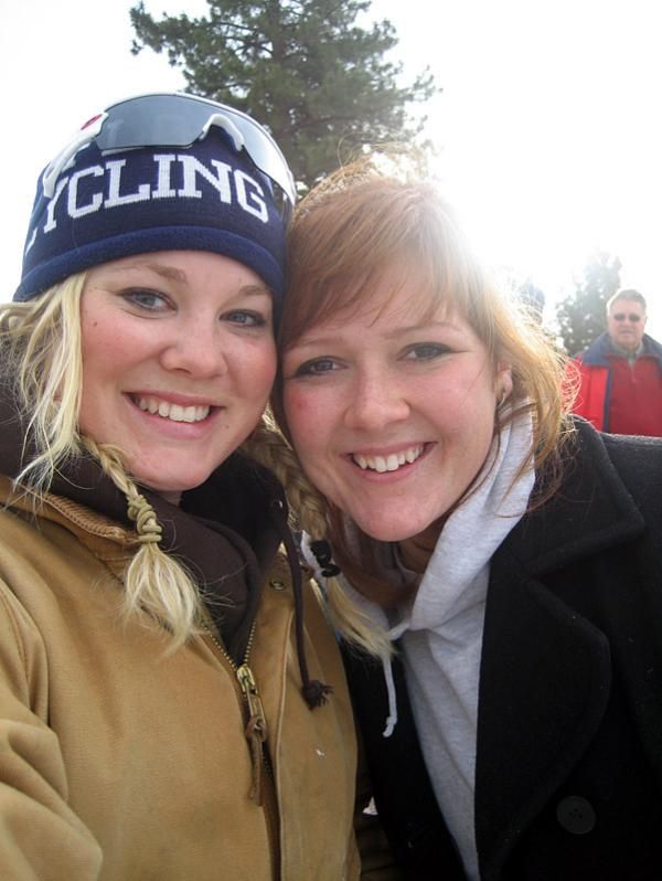 Watching the races with freshman Stephanie Falls.