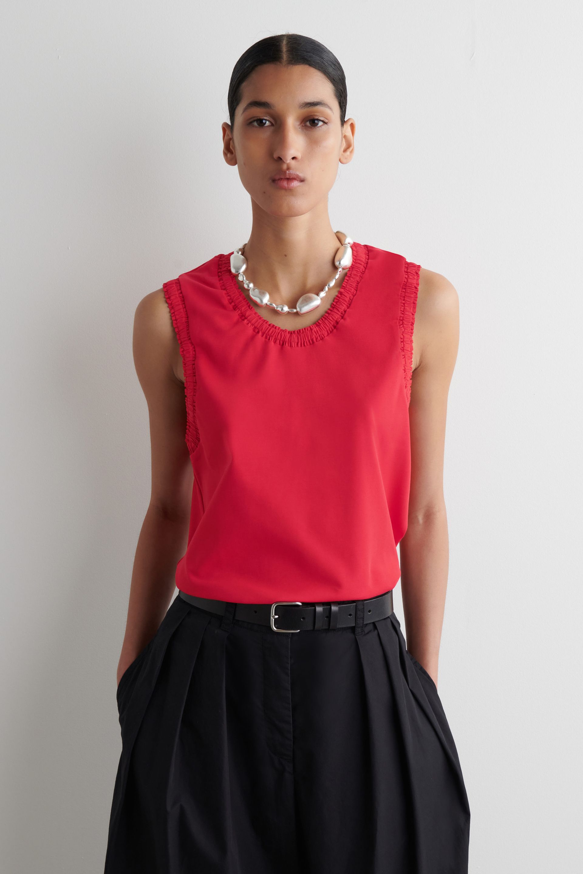 Gathered Cotton Tank Top