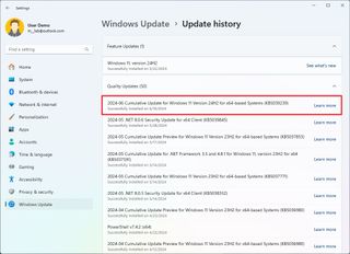 Check installed updates for Windows 11 version 24H2