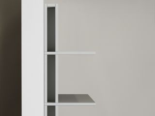 side view of grey shelves