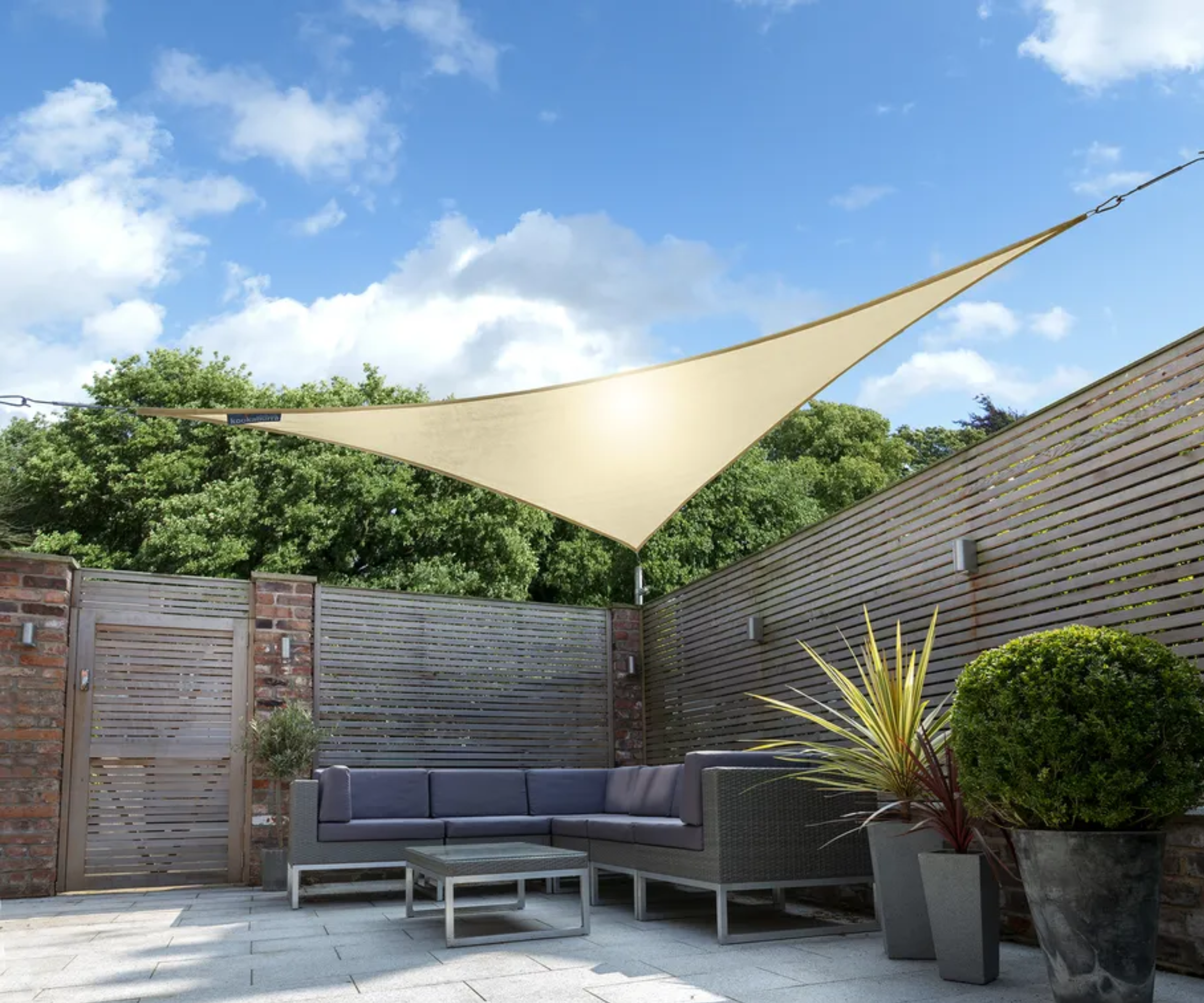 Triangle shade sail in garden