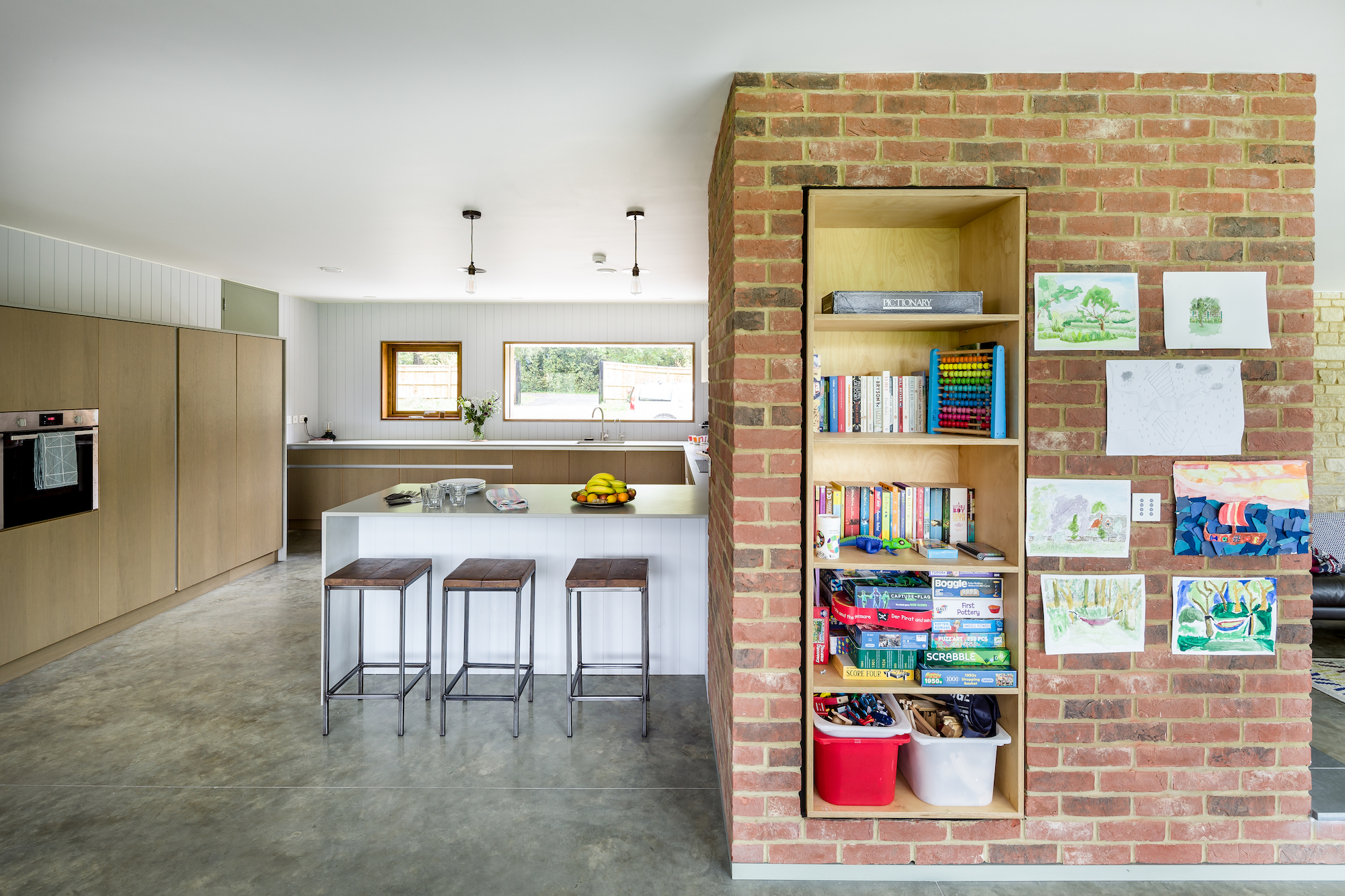 brick internal cladding in open plan kitchen