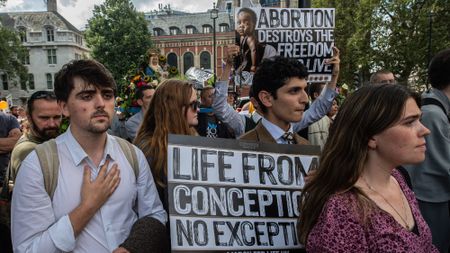 Protestors from a range of Christian groups join the anti-abortion March For Life on September 2, 2023 in London, England