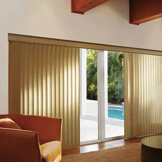 Levolor Blinds against windows with a pool view.