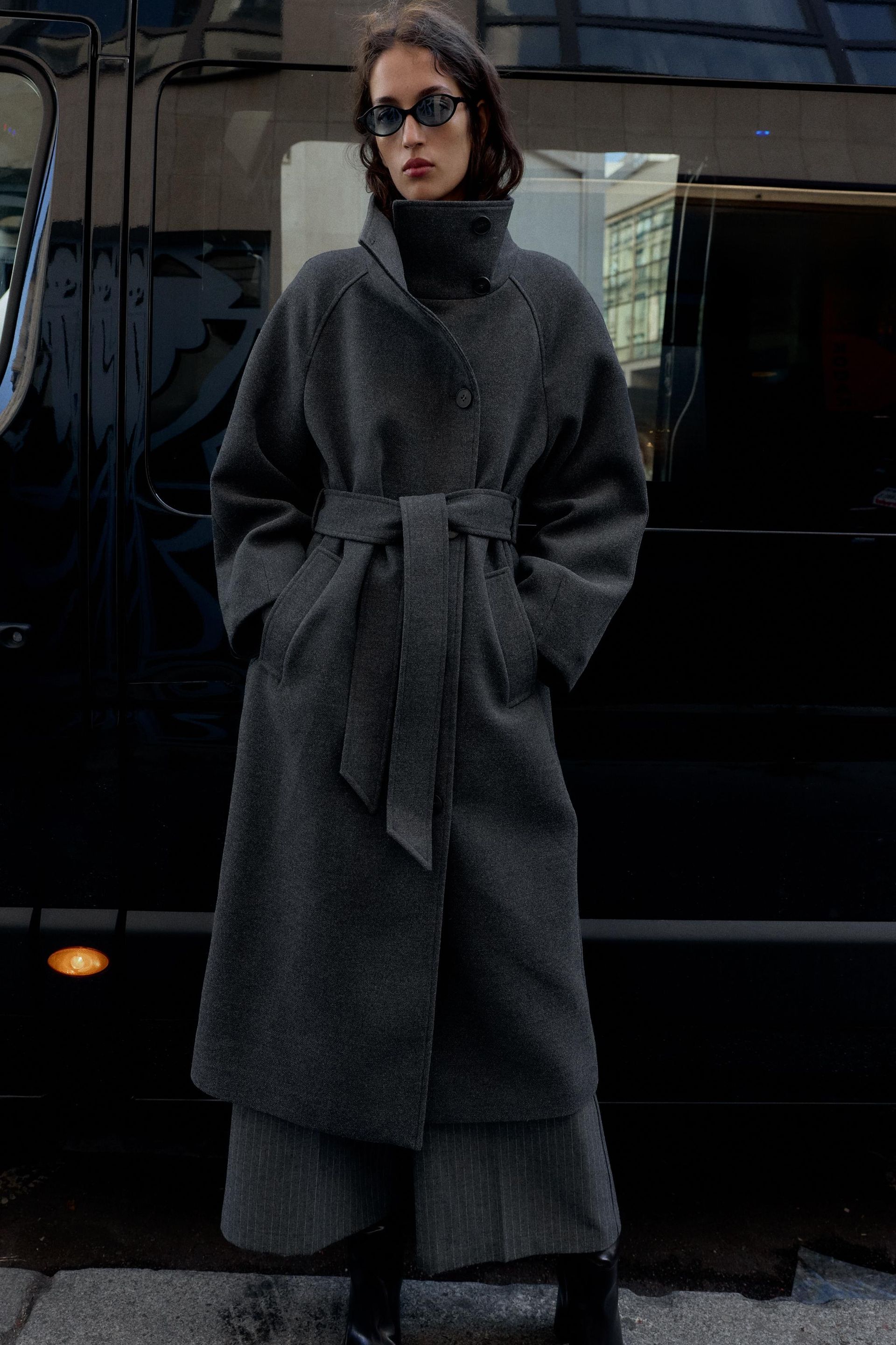 Soft High-Neck Belted Coat