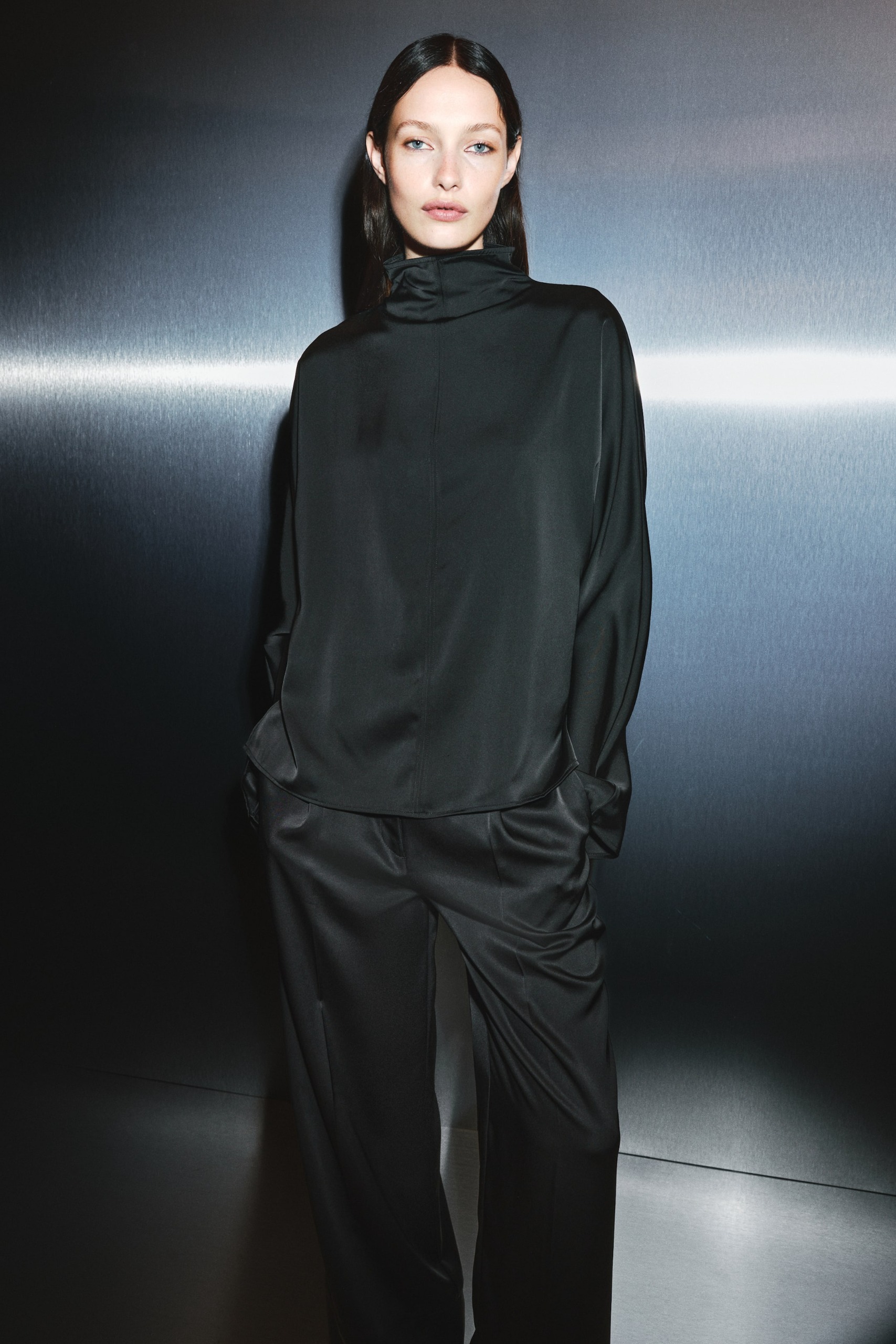Satin Turtleneck Blouse