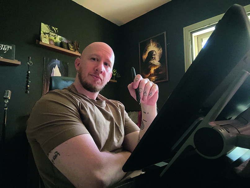 images of man in his artist's studio