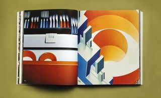 Inside of book showing bright bold objects on pages