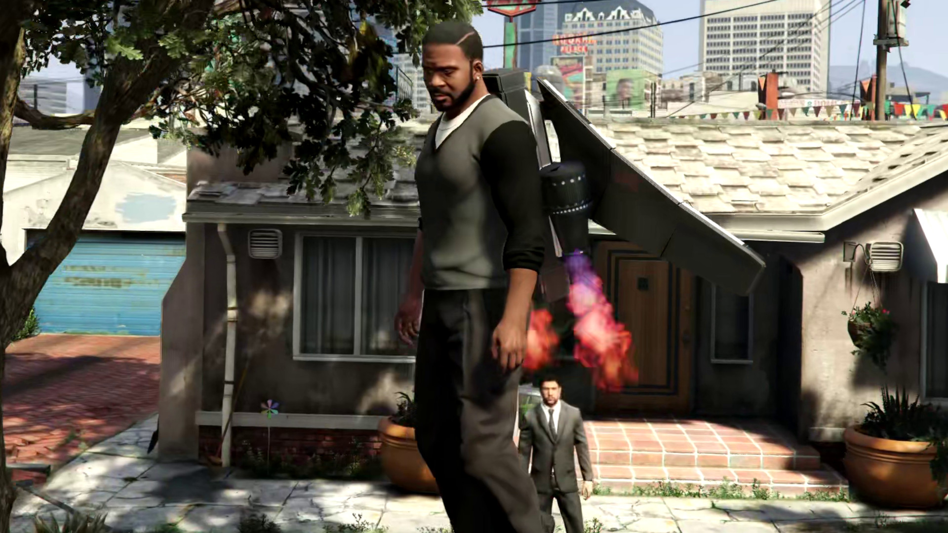 Franklin in a jetpack.