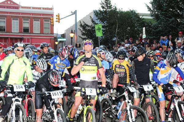 Riders get ready to race as the temperature was 48 degrees.