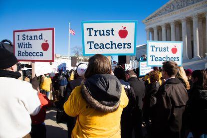 Teachers unions protest in January.