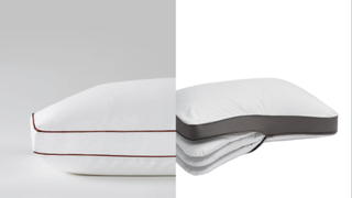 The Saatva Latex pillow on the left and Sleep Number NaturalFit pillow on the right