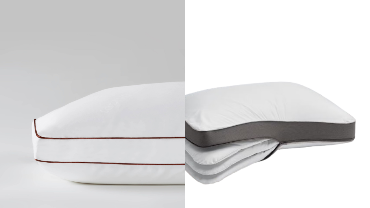 The Saatva Latex pillow on the left and Sleep Number NaturalFit pillow on the right 